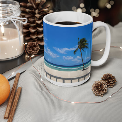 Barbados Beach View Ceramic Coffee Mug — Tropical Palm Seaside 11oz & 15oz