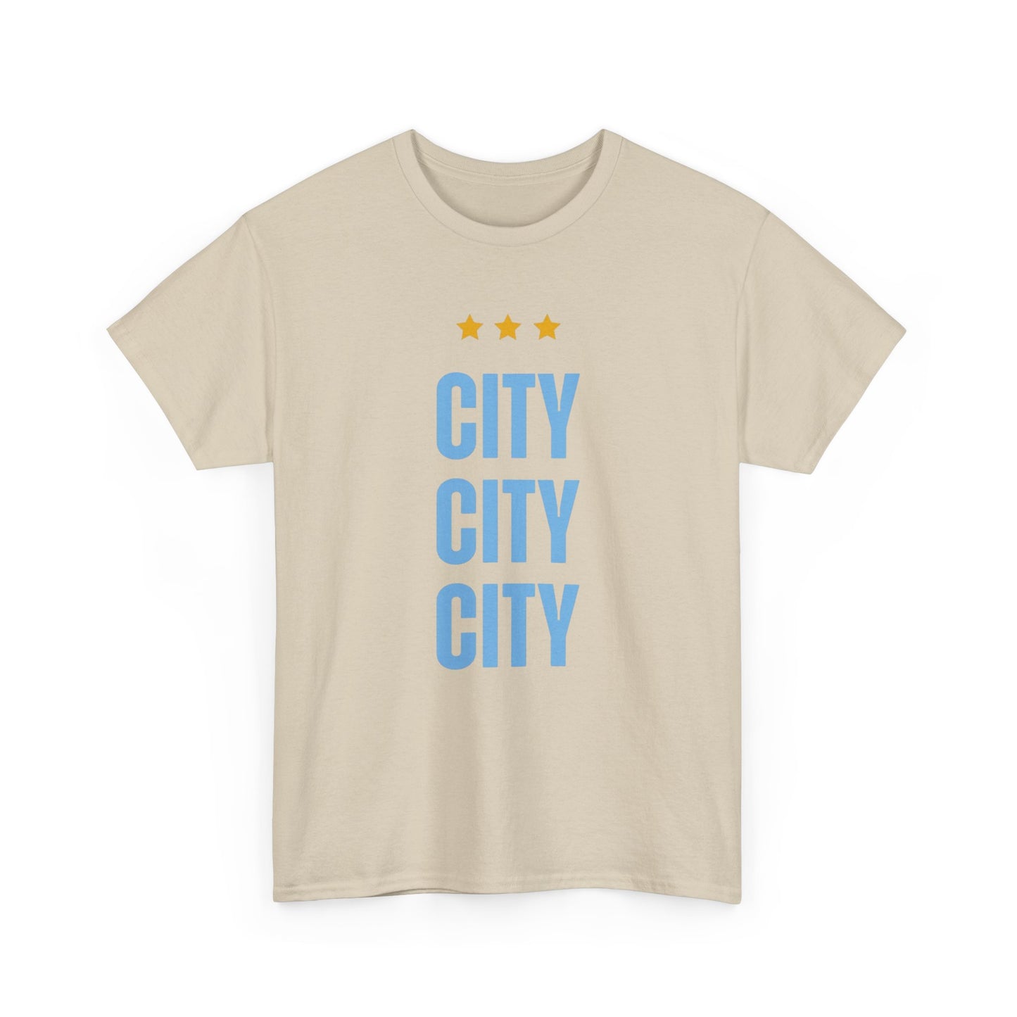 Manchester City City City Tee — Minimal Skyline Graphic T‑Shirt with Three Stars