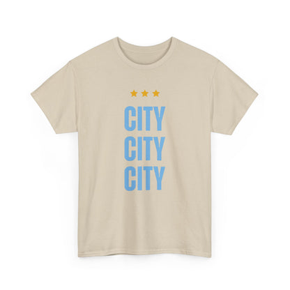 Manchester City City City Tee — Minimal Skyline Graphic T‑Shirt with Three Stars