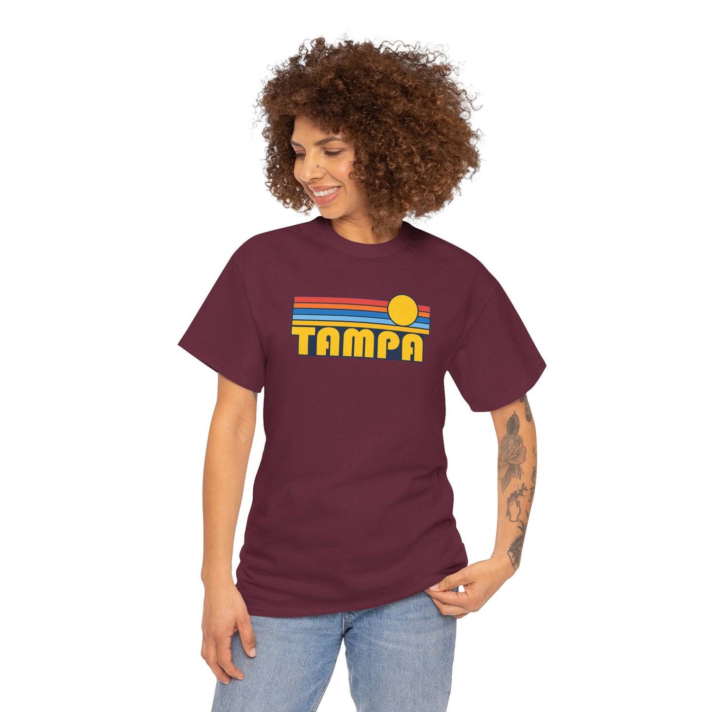 Tampa Retro Sunset T-Shirt — Vintage 70s Striped Beach Tee