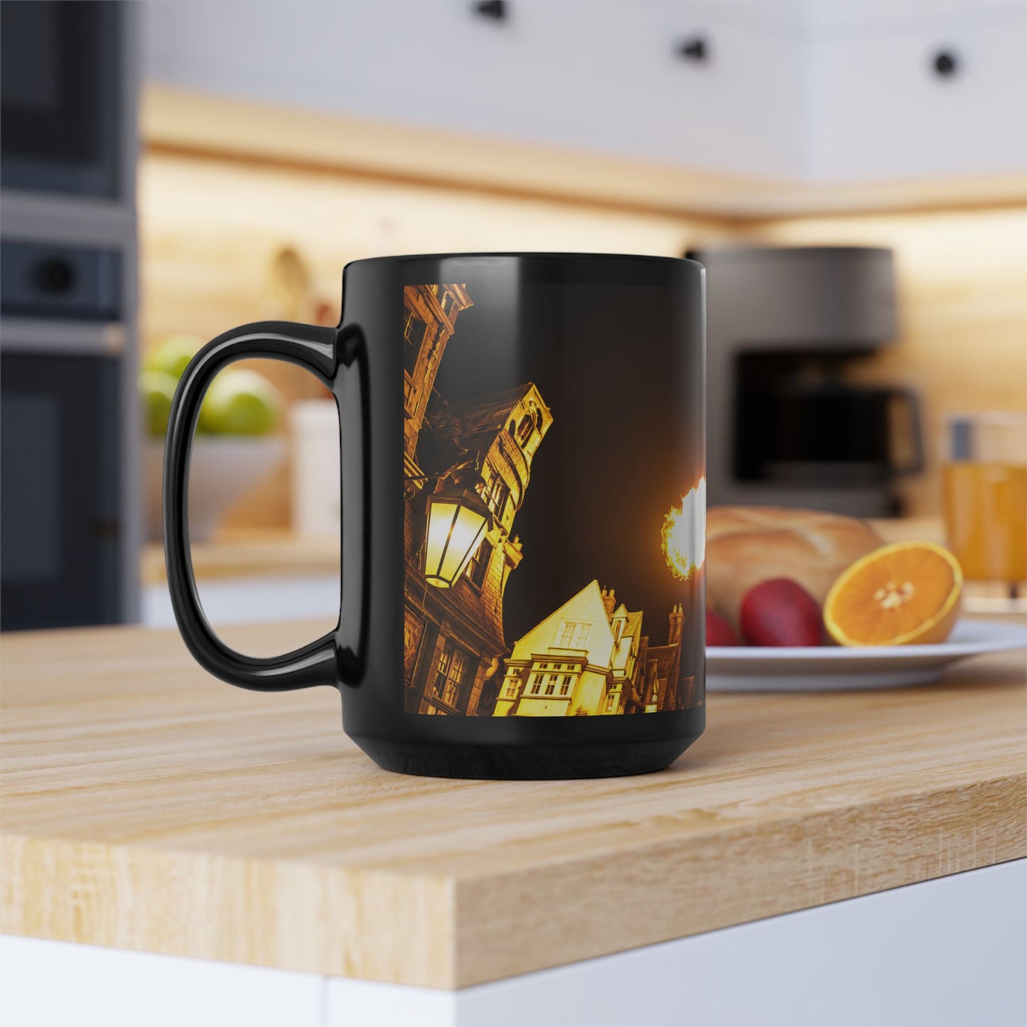 Golden Dragon Fire-Breathing Black Mug — Fantasy Castle Coffee Cup