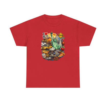 New York City Icons T-Shirt — Statue of Liberty, Taxi & I  NY Collage Tee