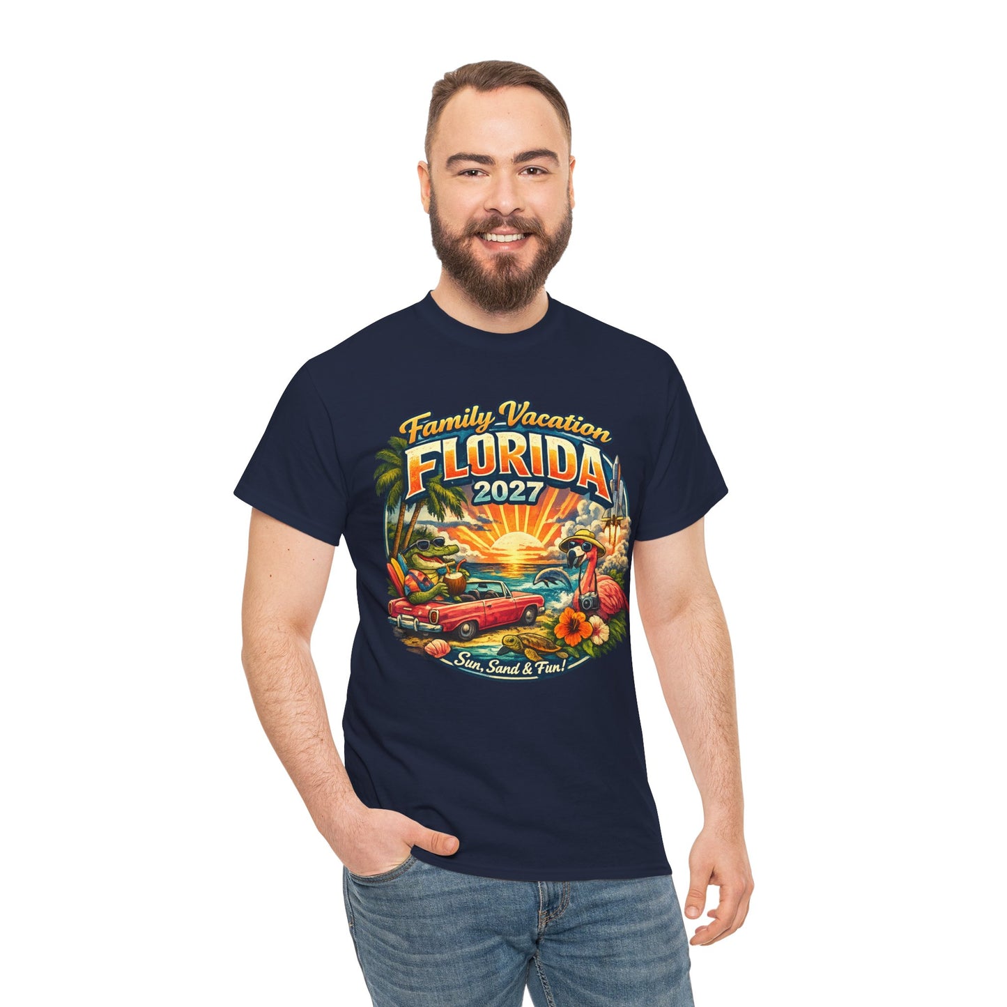 Florida Family Vacation 2027 T-Shirt — Retro Sunset Beach Design