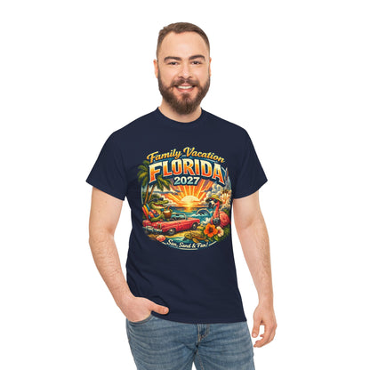 Florida Family Vacation 2027 T-Shirt — Retro Sunset Beach Design
