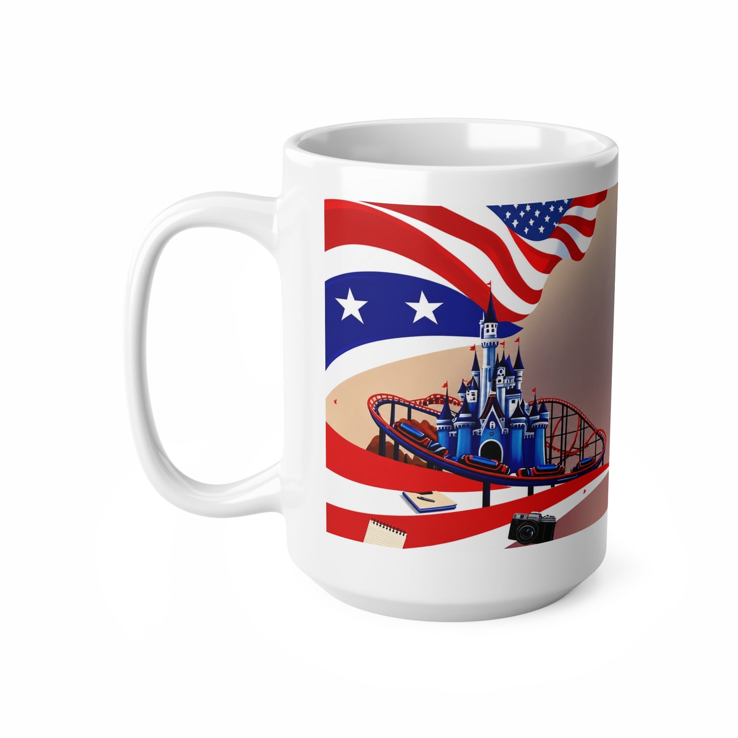 American Theme Park Coffee Mug — Patriotic Roller Coaster & Castle 11oz/15oz