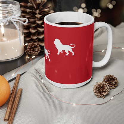3 Lions Silhouette Ceramic Mug — Red Safari Coffee Cup (11oz & 15oz)