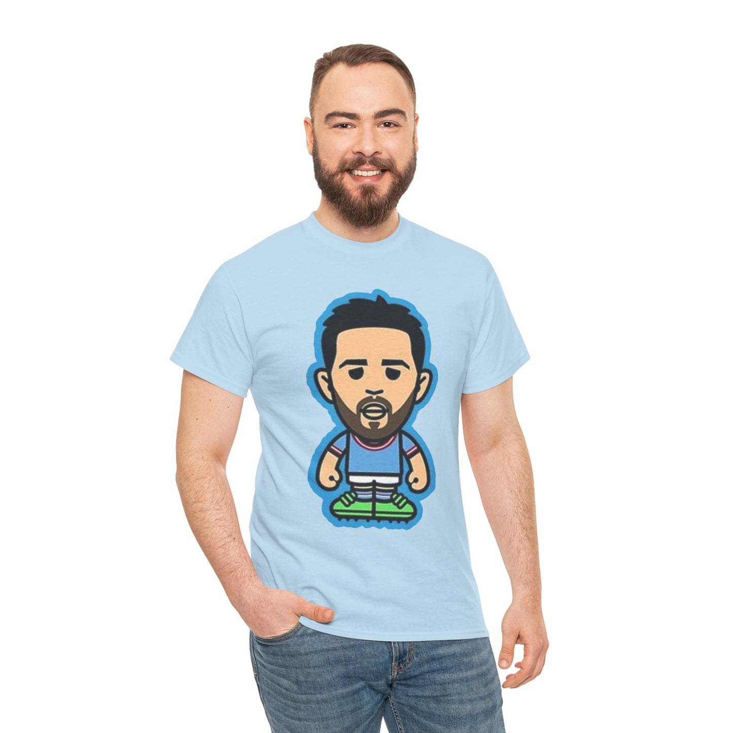 Bernardo Silva Manchester City Legend Graphic Tee — Player Cartoon Front & Tribute Poster Back