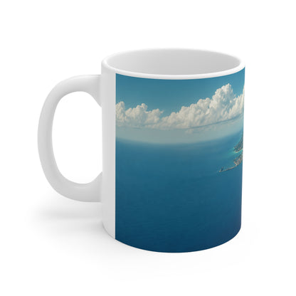 Aerial Barbados Island View Coffee Mug — Tropical Ocean Photography 11oz & 15oz