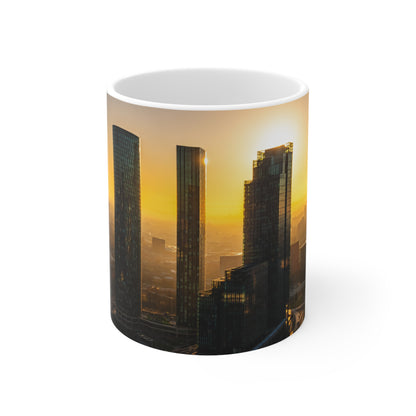Manchester UK Sunrise Cityscape Ceramic Mug — Urban Skyline Coffee Cup (11oz & 15oz)