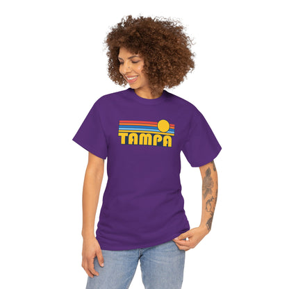Tampa Retro Sunset T-Shirt — Vintage 70s Striped Beach Tee