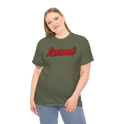 Liverpool Script T-Shirt — Retro Red Script Football Fan Tee