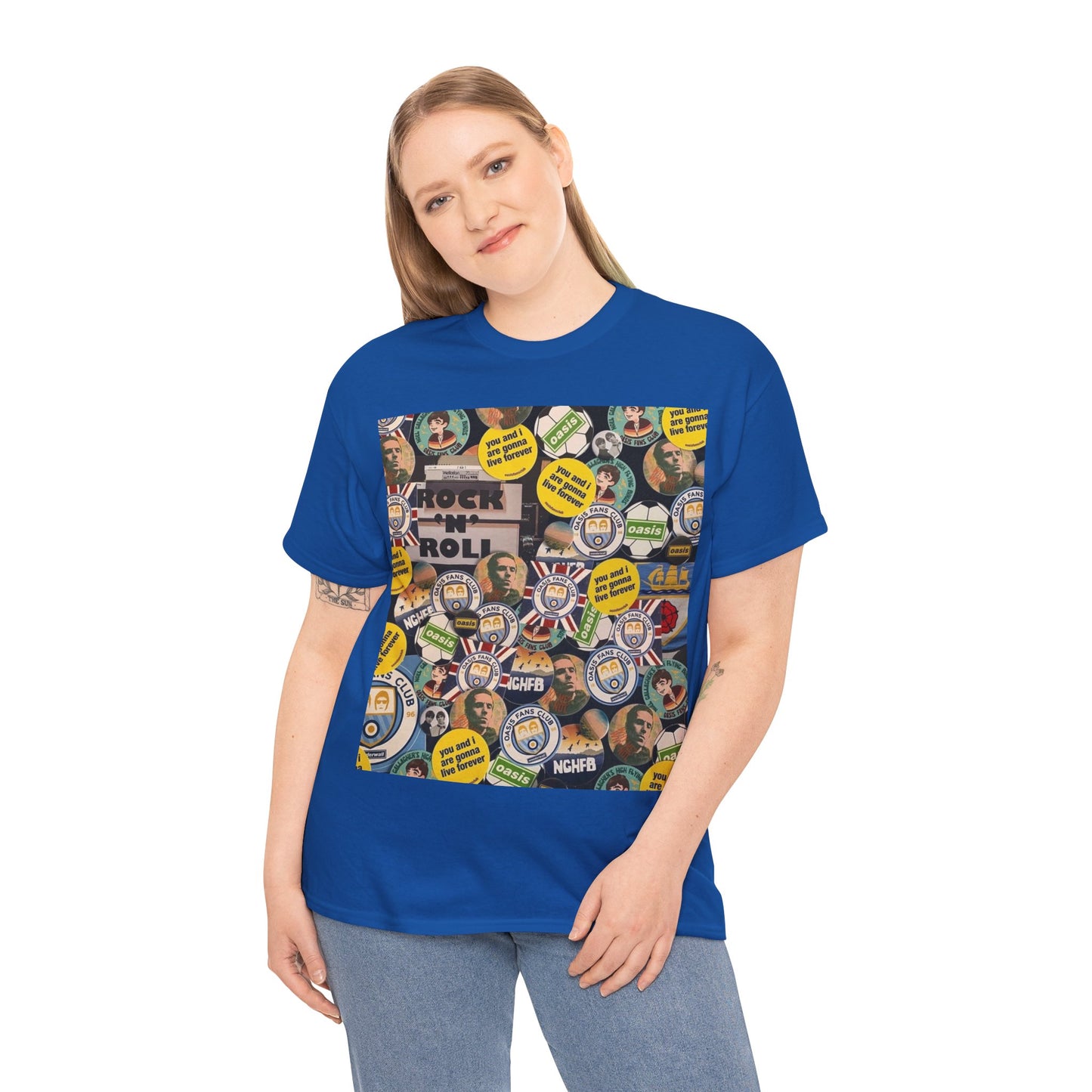 Oasis Rock & Roll Retro Button Collage Tee