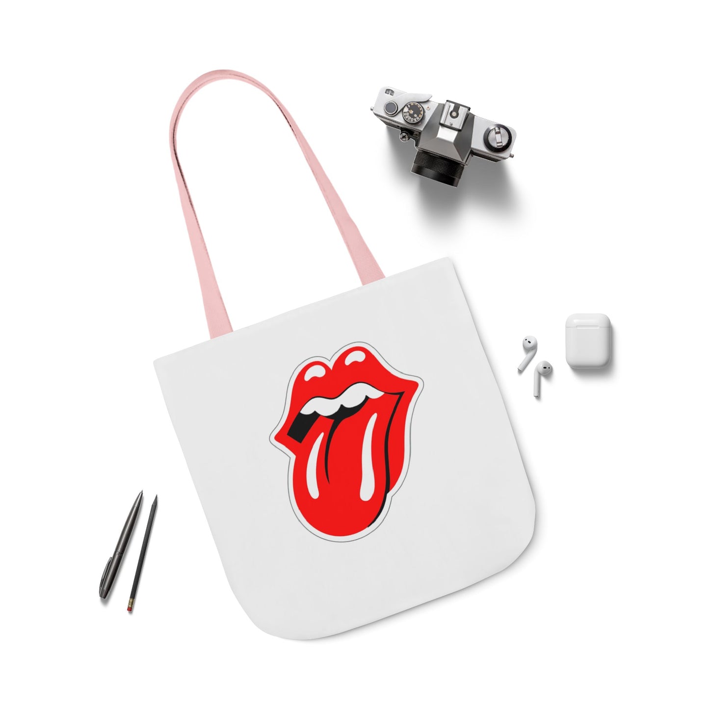 Rock & Roll Tongue Canvas Tote Bag — Retro Lip Graphic