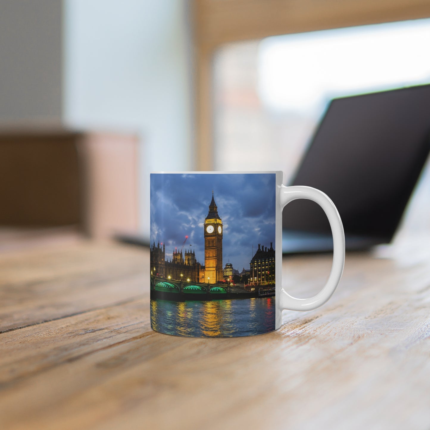 London Night Skyline Mug — Houses of Parliament & Westminster Bridge Ceramic Coffee Cup