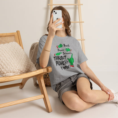 Funny Holiday Tee — "Rock. Paper. Scissors. Throat Punch! I Win" Graphic T-Shirt