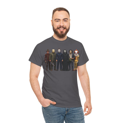 Horror Icons Lineup T‑Shirt – Freddy, Jason, Michael, Ghostface & Pennywise Tee