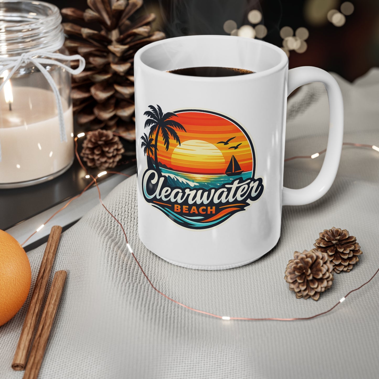 Clearwater Beach Ceramic Coffee Cups, 11oz, 15oz