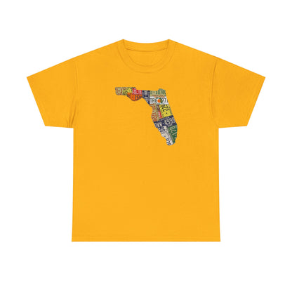 Florida License Plate Map T-Shirt — Vintage State Silhouette Tee