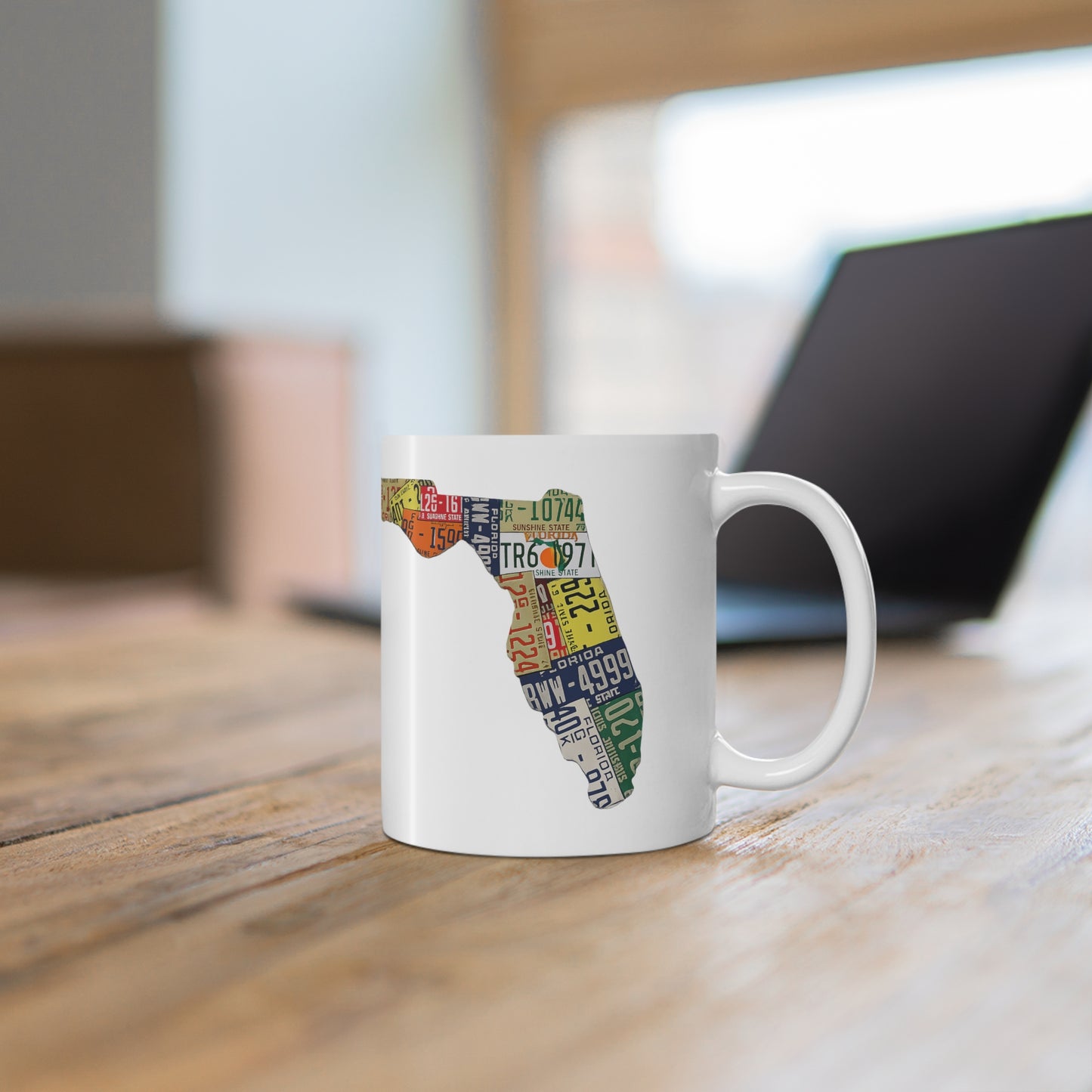 Florida License Plate Map Ceramic Coffee Mug — 11oz & 15oz