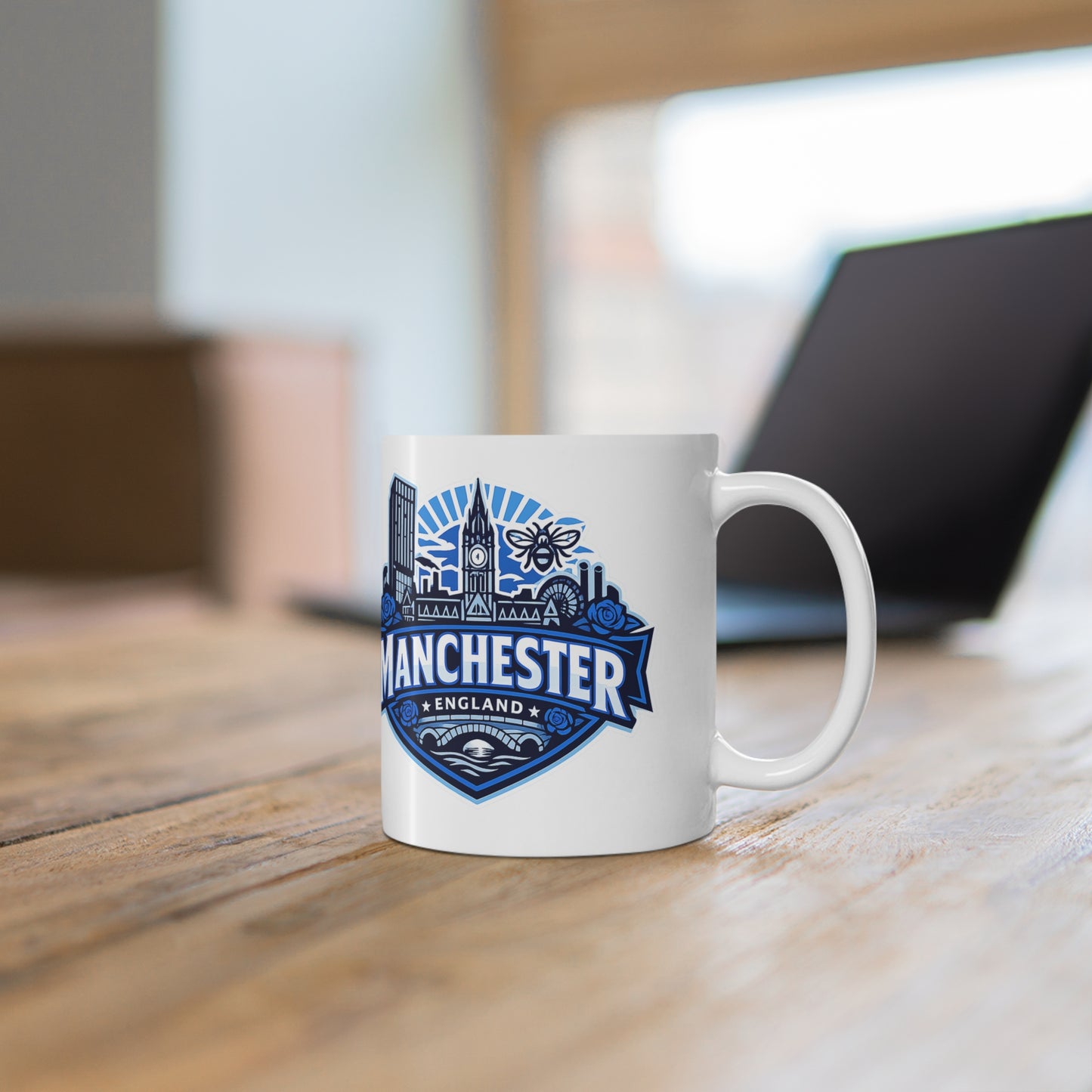 Manchester England Skyline Ceramic Mug — 11oz & 15oz Souvenir Coffee Cup
