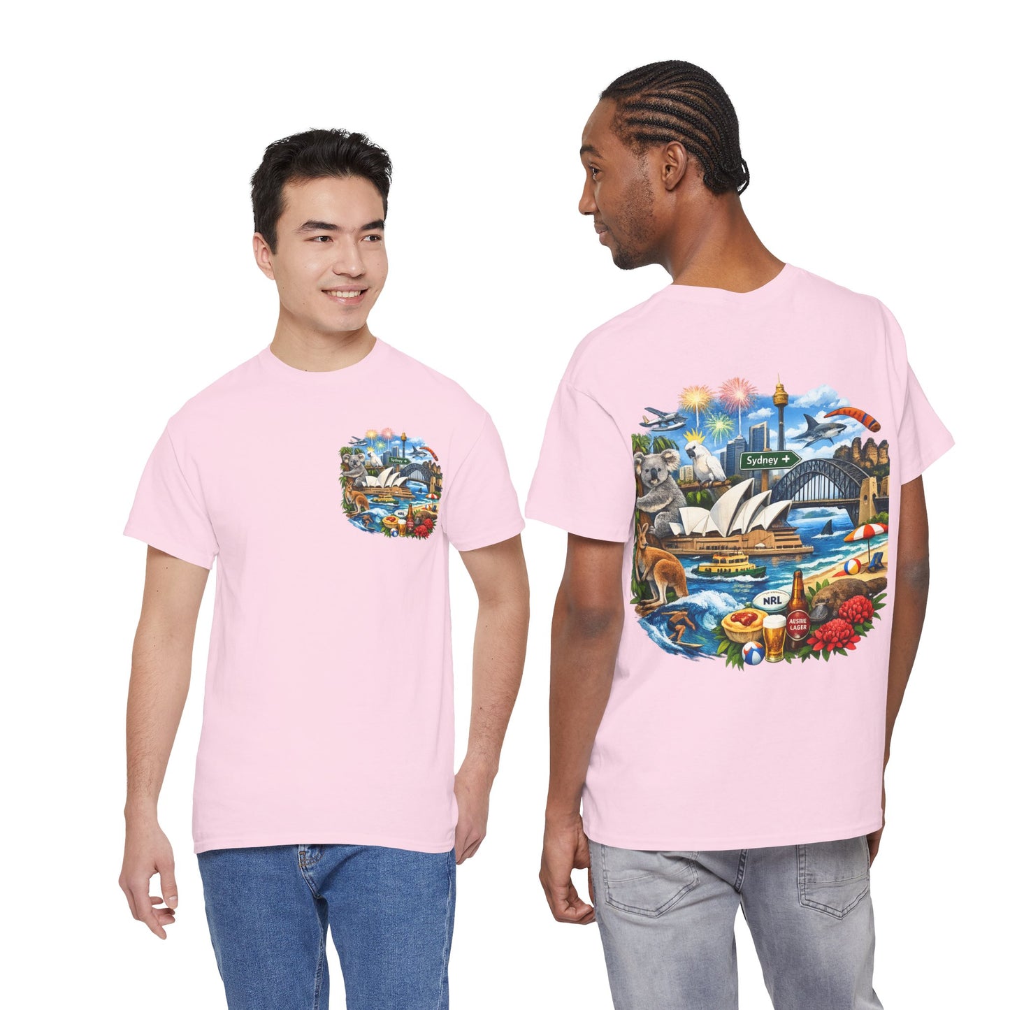 T-Shirt — Sydney Landmark Collage Tee (Opera House, Harbour Bridge, Koala & Beach Scene)