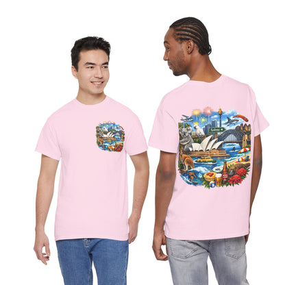T-Shirt — Sydney Landmark Collage Tee (Opera House, Harbour Bridge, Koala & Beach Scene)