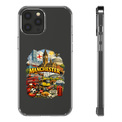 Manchester Landmark Clear Phone Case — Cityscape Collage Design