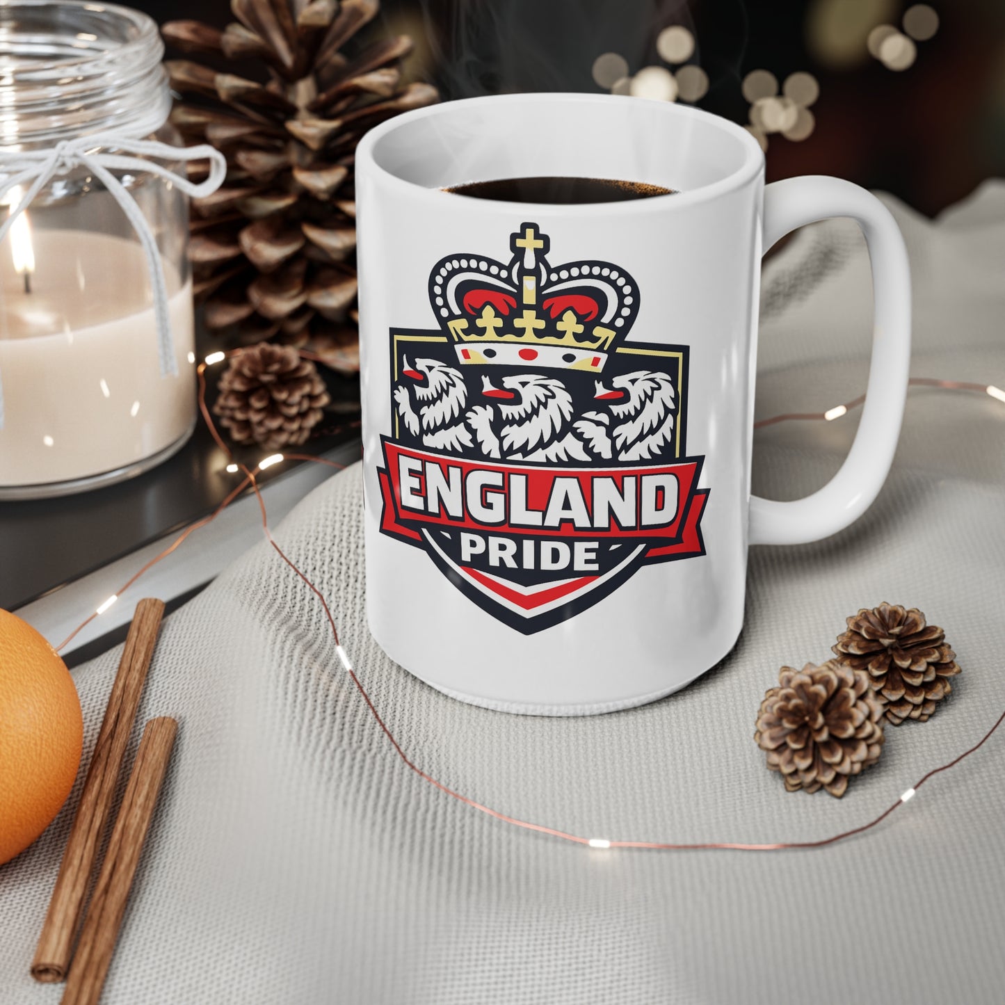 England Pride Ceramic Mug — Crowned Lion 11oz & 15oz Coffee Cup