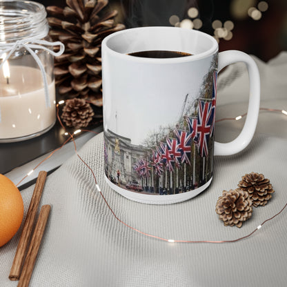 Union Jack Street Scene Ceramic Coffee Mug — 11oz & 15oz