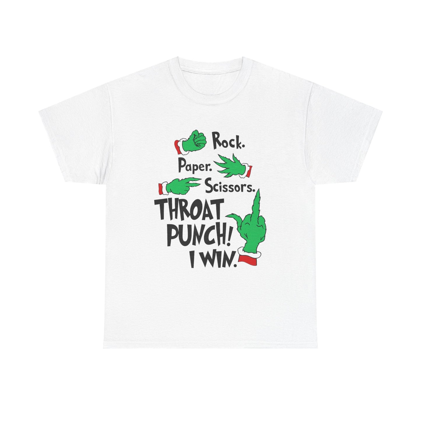 Funny Holiday Tee — "Rock. Paper. Scissors. Throat Punch! I Win" Graphic T-Shirt