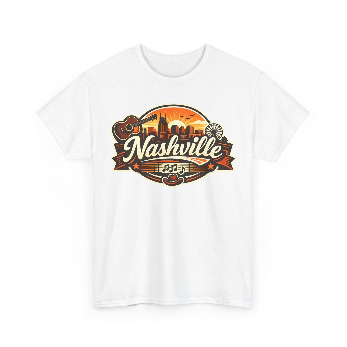 Nashville Skyline Guitar Tee – Retro Music City Souvenir Shirt