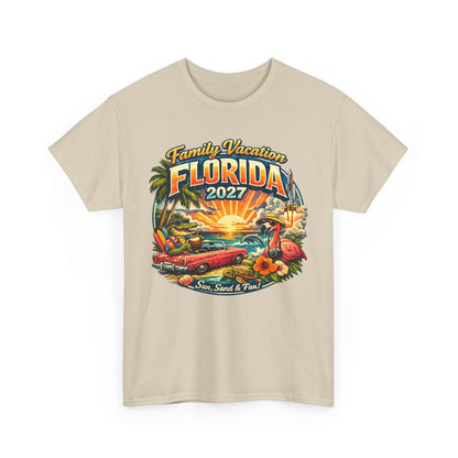 Florida Family Vacation 2027 T-Shirt — Retro Sunset Beach Design
