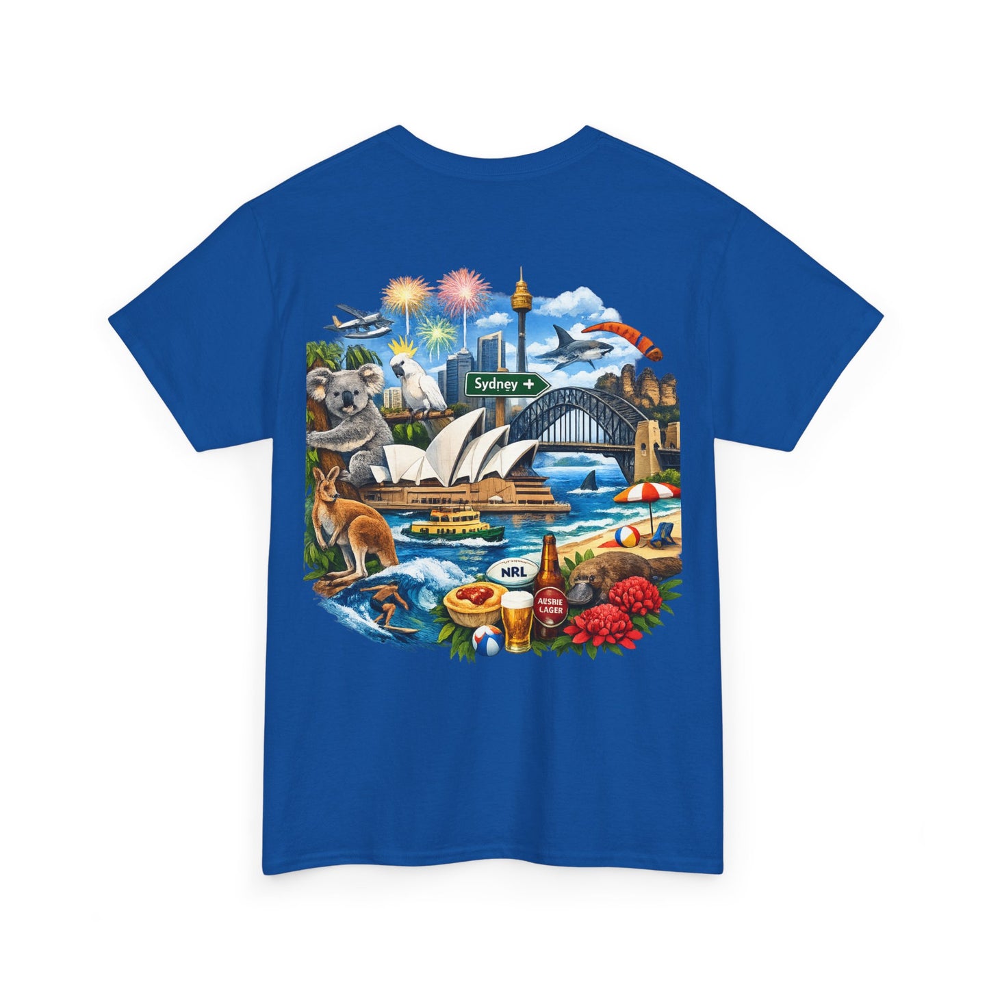 T-Shirt — Sydney Landmark Collage Tee (Opera House, Harbour Bridge, Koala & Beach Scene)