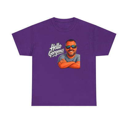 Hello Gorgeous Graphic Tee — Funny Retro Portrait T‑Shirt