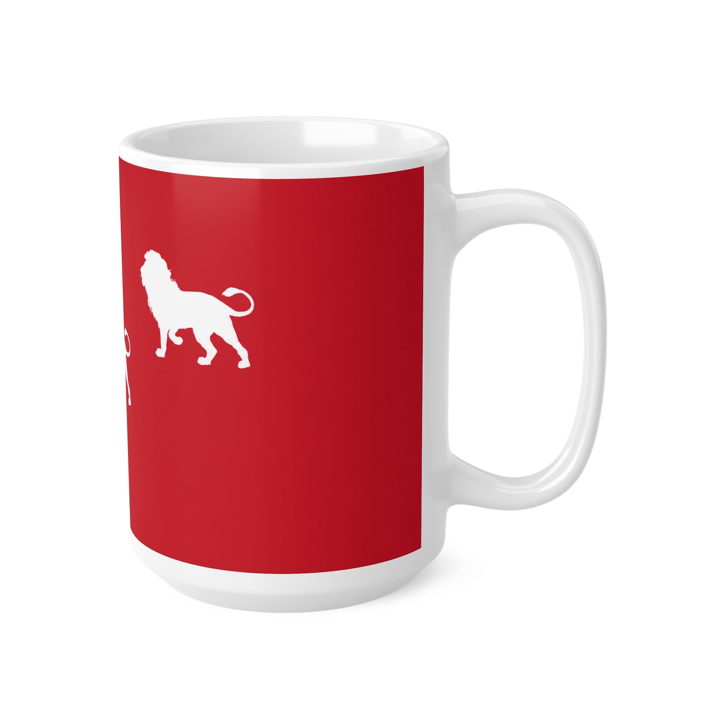 3 Lions Silhouette Ceramic Mug — Red Safari Coffee Cup (11oz & 15oz)