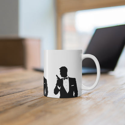 Spy Silhouette Ceramic Coffee Mug – James Bond Martini & Gun Design (11oz, 15oz)