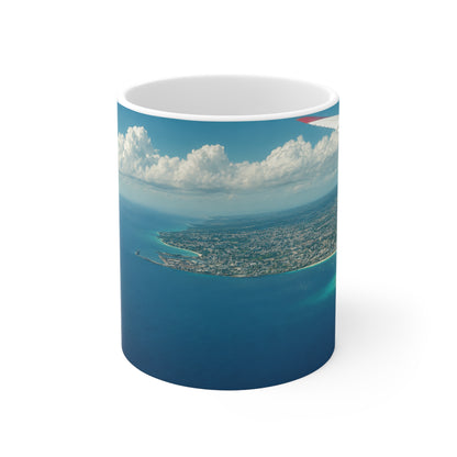 Aerial Barbados Island View Coffee Mug — Tropical Ocean Photography 11oz & 15oz