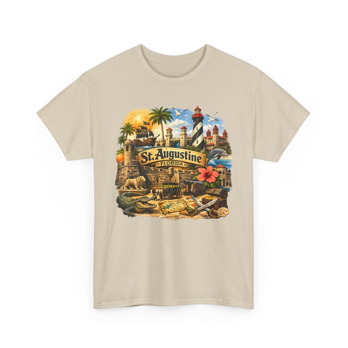 St. Augustine Florida Vintage Travel Tee — Retro Beach & Lighthouse Souvenir T-Shirt