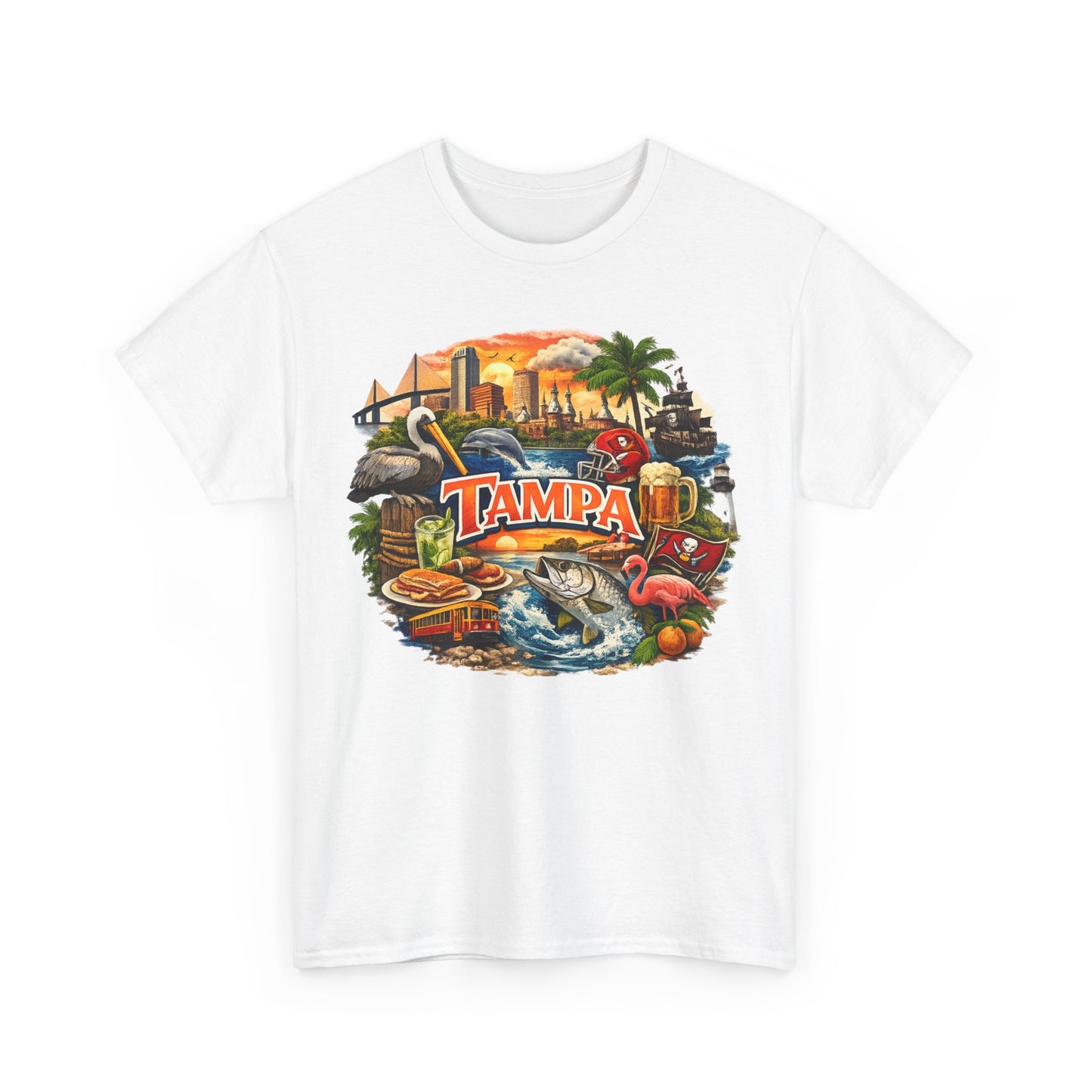 Tampa Florida Retro Scenic Tee — Vintage Beach, Skyline & Wildlife Graphic