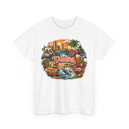 Tampa Florida Retro Scenic Tee — Vintage Beach, Skyline & Wildlife Graphic