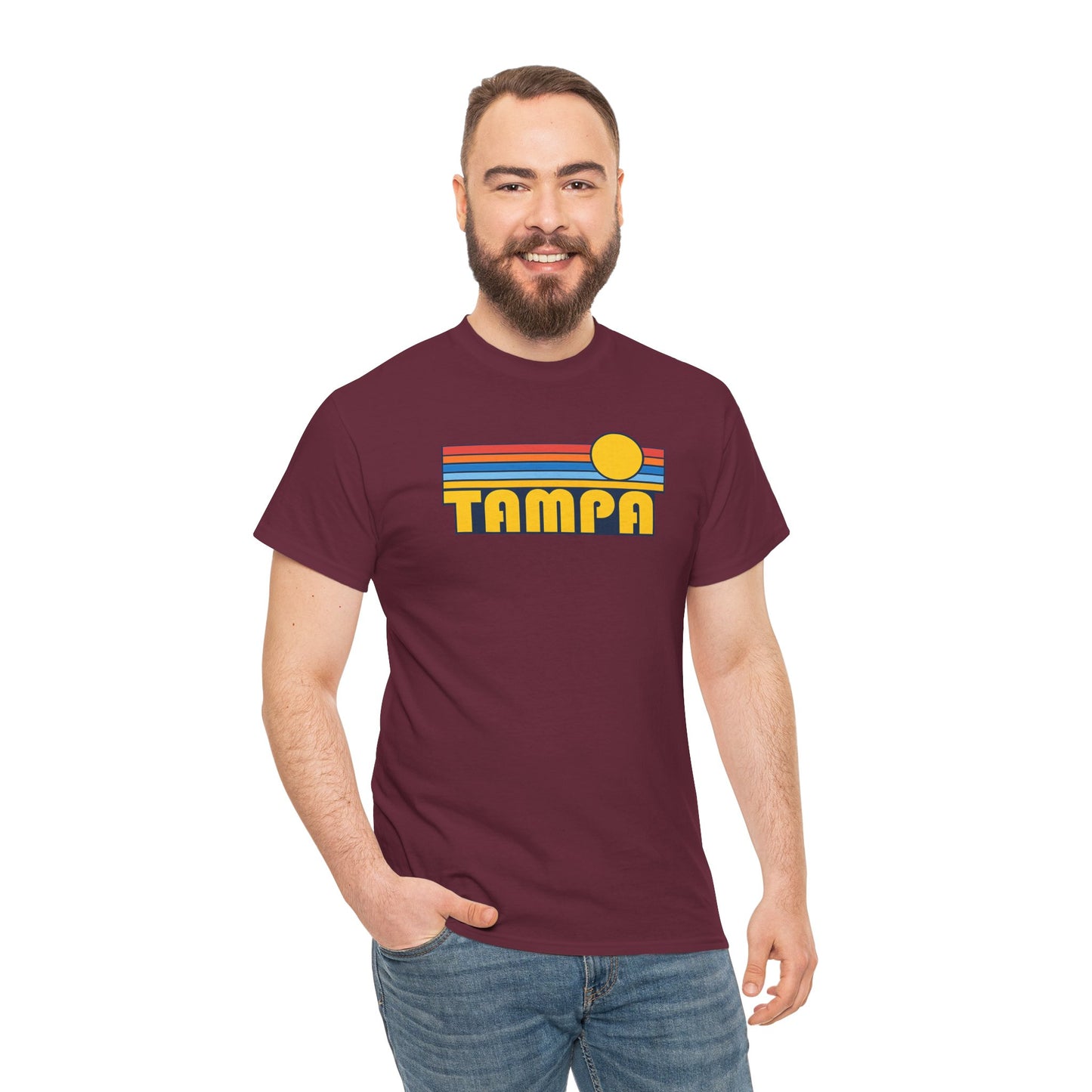 Tampa Retro Sunset T-Shirt — Vintage 70s Striped Beach Tee