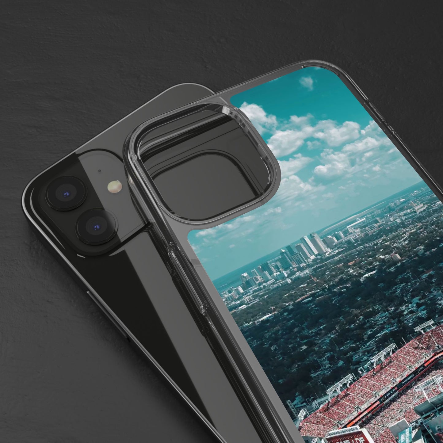 Tampa Bay Raymond James Stadium Clear Phone Case — Aerial City Stadium Design
