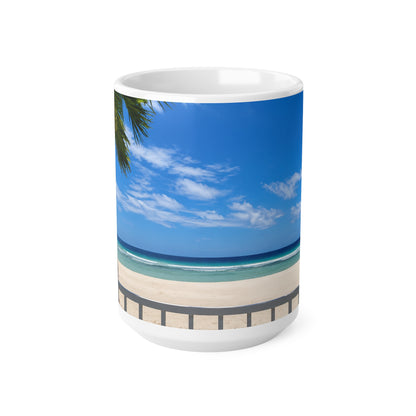 Barbados Beach View Ceramic Coffee Mug — Tropical Palm Seaside 11oz & 15oz