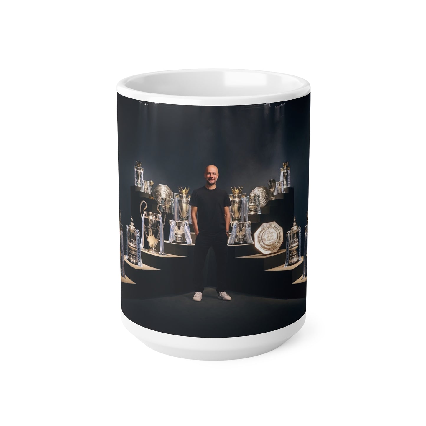 Pep Guardiola Manchester City Ceramic Mug — Champion Trophies Photo Coffee Cup (11oz & 15oz)