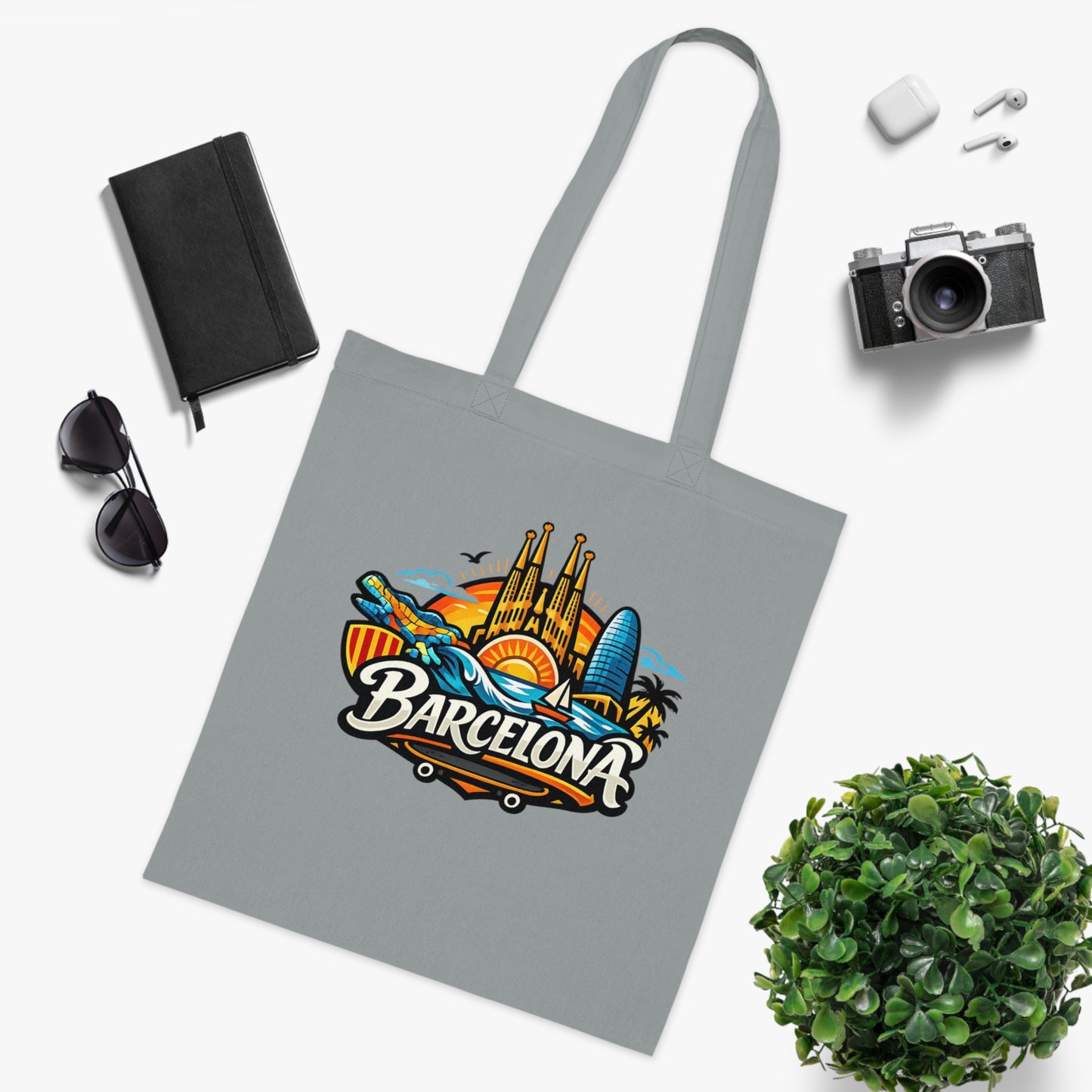 Barcelona Skyline Cotton Tote — Souvenir Travel Beach Bag