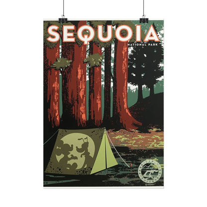 Sequoia National Park Vintage Camping Poster — Rolled Art Print