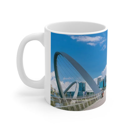 City Skyline Ceramic Mug — Modern Urban Bridge Coffee Cup (11oz & 15oz)