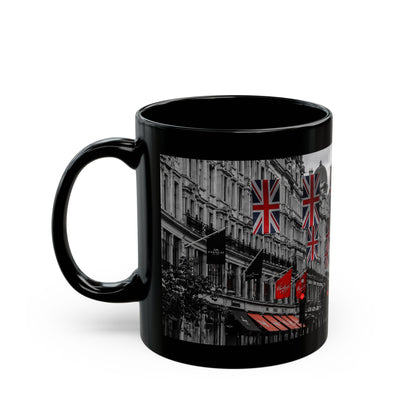 London Street Union Jack Street Scene Black Mug (11oz, 15oz) — London Flags Coffee Cup