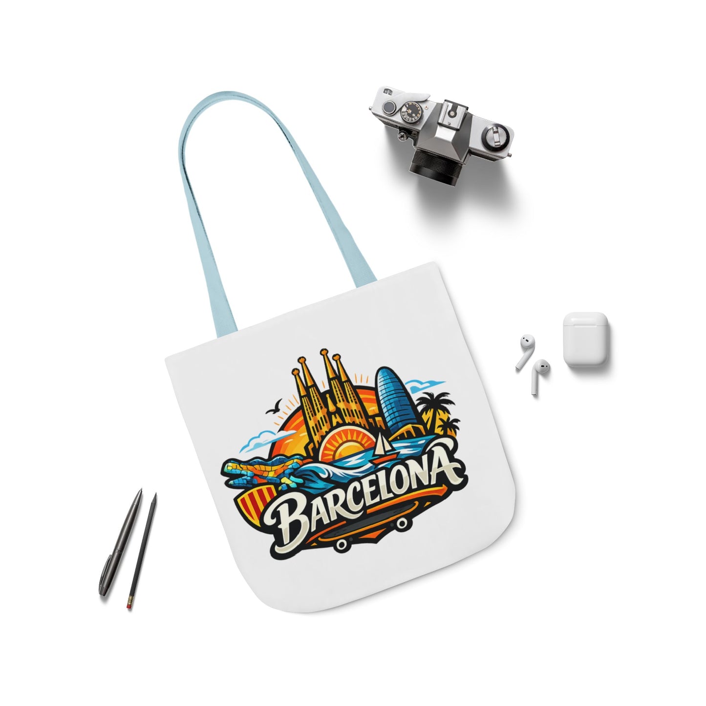 Barcelona Skyline Canvas Tote Bag — Colorful Travel Souvenir Tote