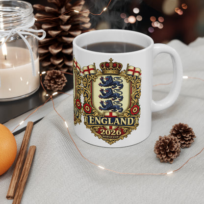 England 2026 World Cup Ceramic Mug — Vintage Three Lions Coffee Cup (11oz & 15oz)